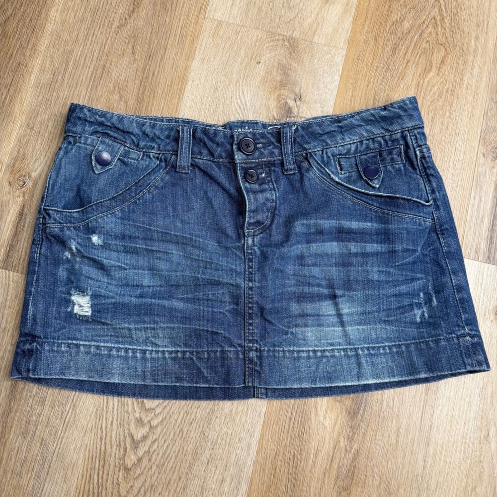 Y2K American Eagle Outfitters (Blue) Low Rise Denim Micro Mini Skirt Womens 8